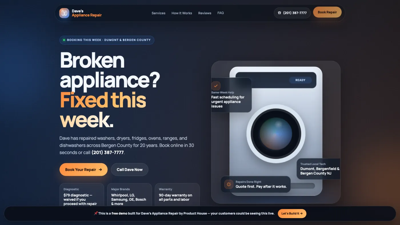 WordPress redesign for Dave's Appliance service company